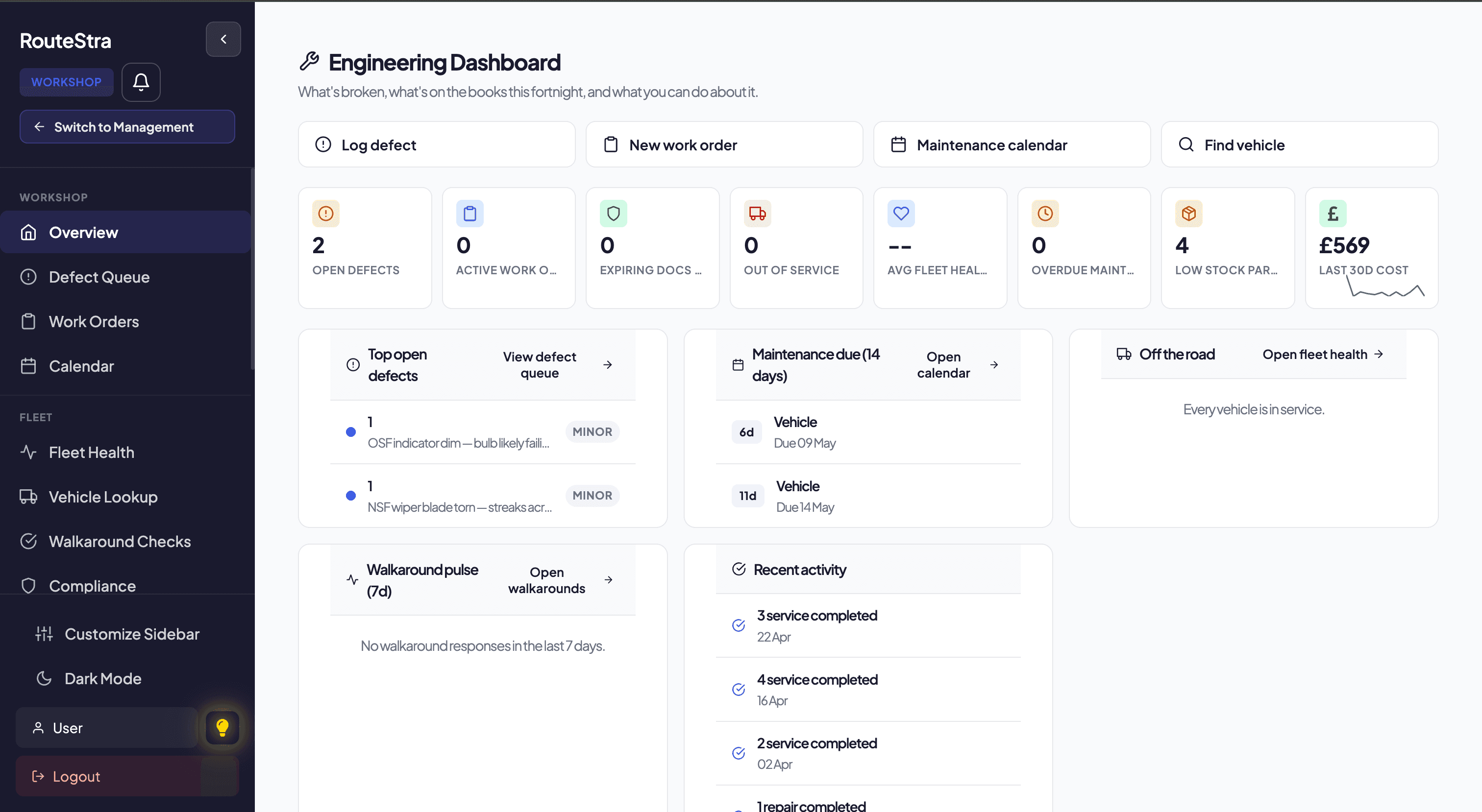 Engineering portal - defect queue and fleet health