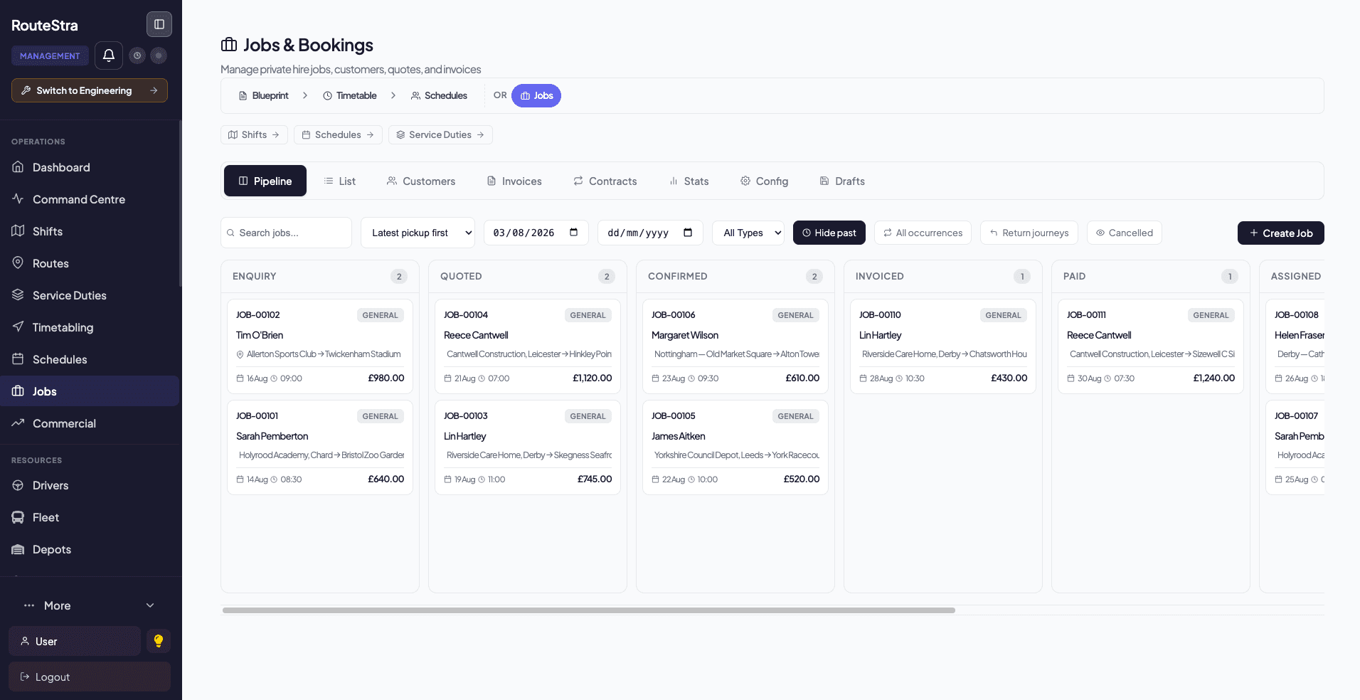 RouteStra Jobs - quote-to-invoice workflow with customer portal