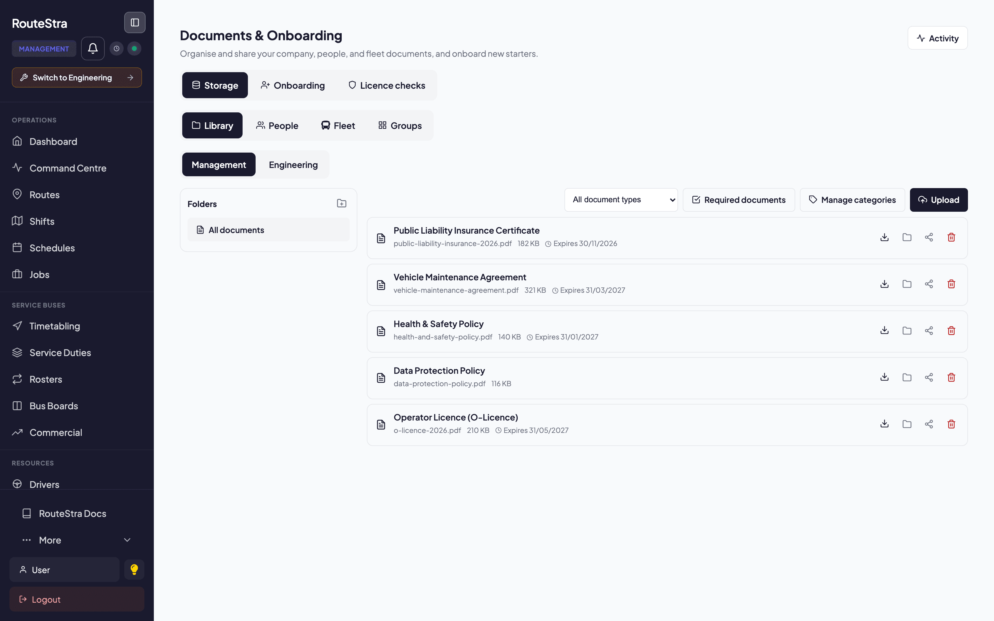 RouteStra Documents & Onboarding: One home for every document