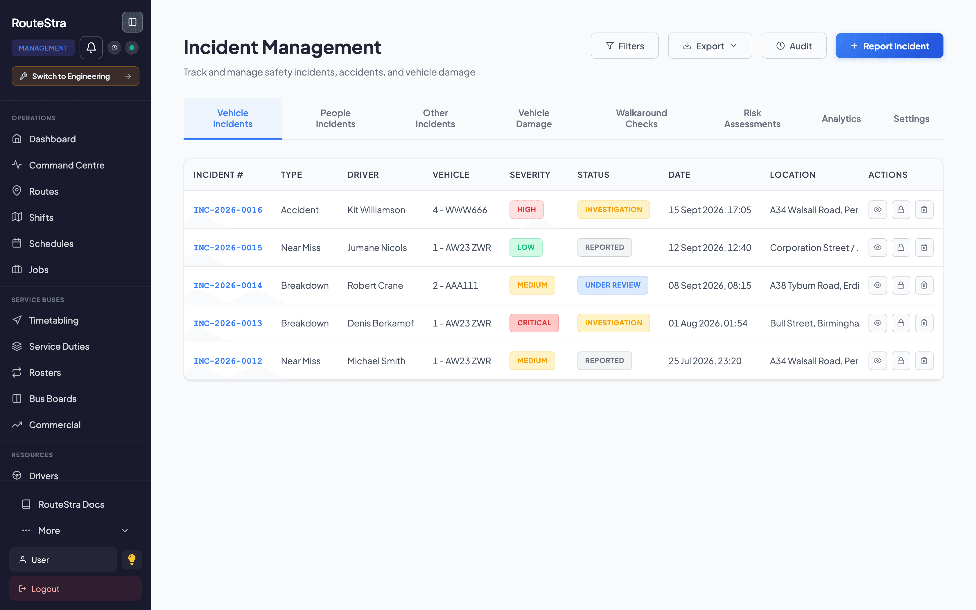 RouteStra Incidents & Safety: Your safety management system, in one place