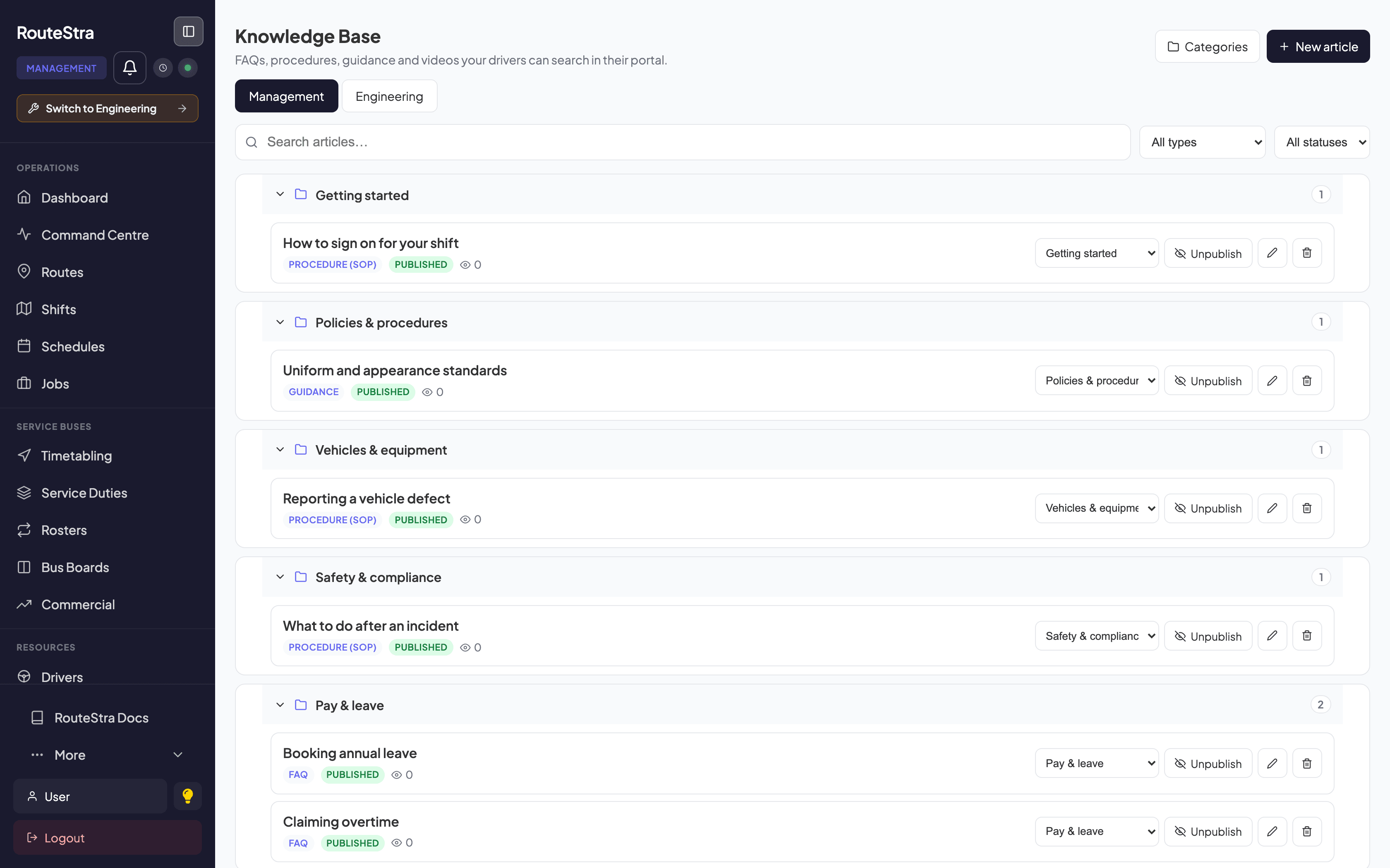 RouteStra Knowledge Base: Your procedures, written down and findable