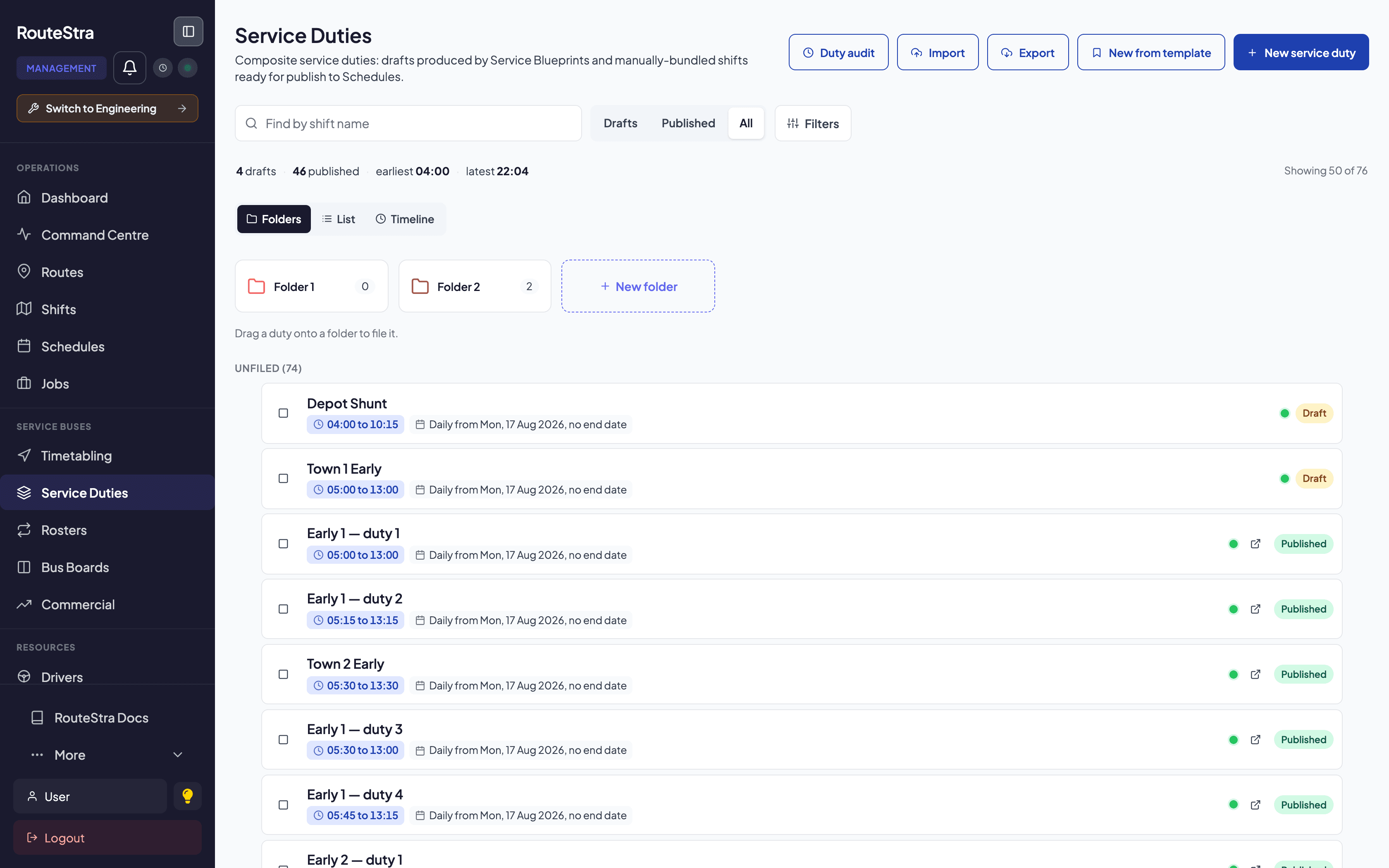 RouteStra Service Duties: Cut a timetable into workable duties