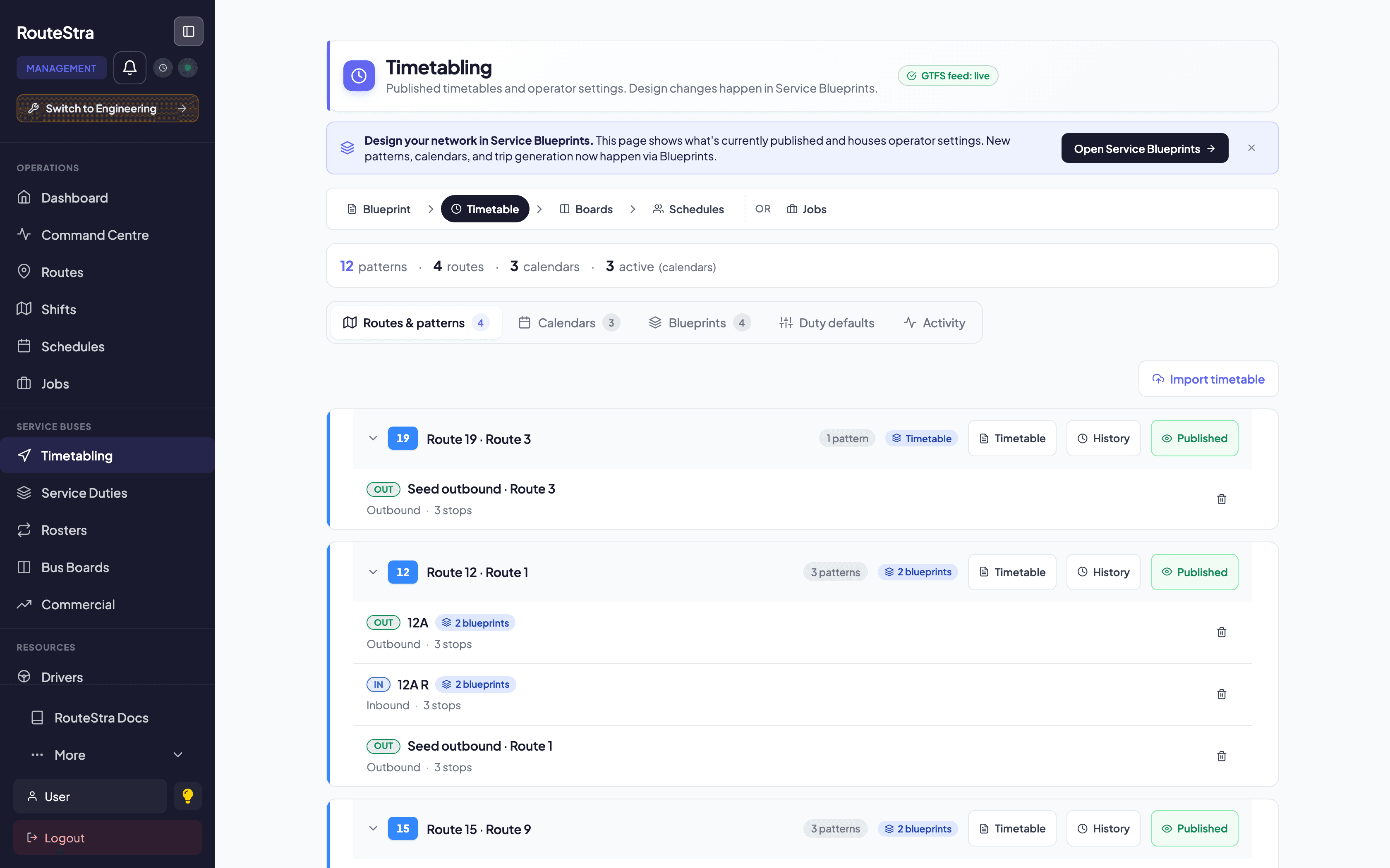 RouteStra Timetabling: Author registered services once, publish everywhere