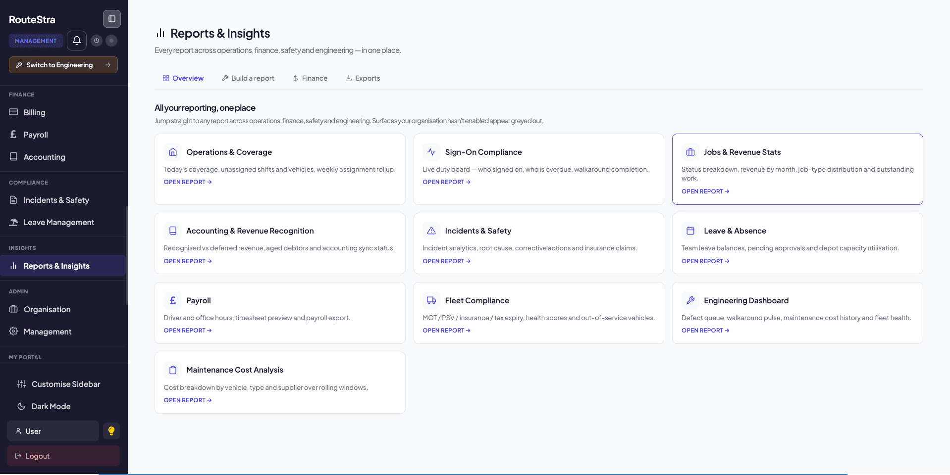 Reports & insights - build the regulator's audit pack across every module