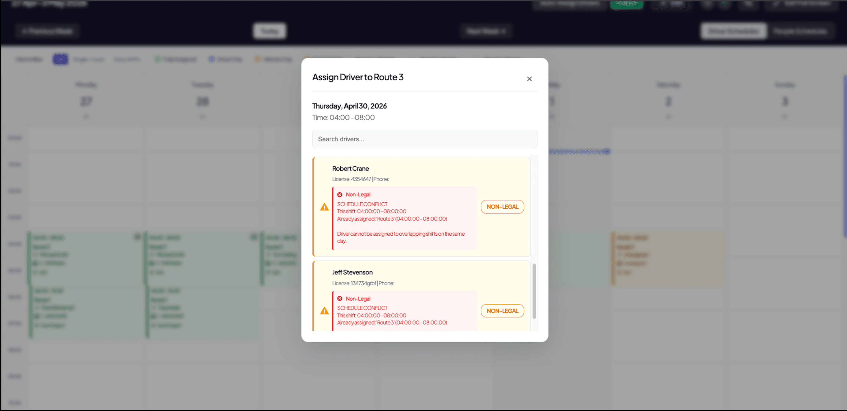 Assignment validator - driver-hours rules checked as you build the rota