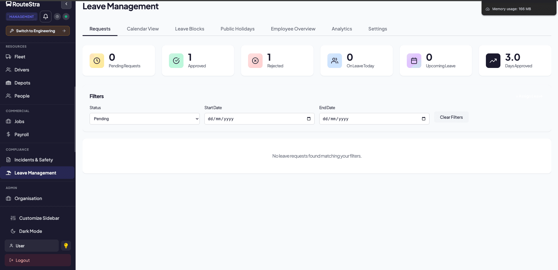 Leave management - requests, approvals and conflict checking