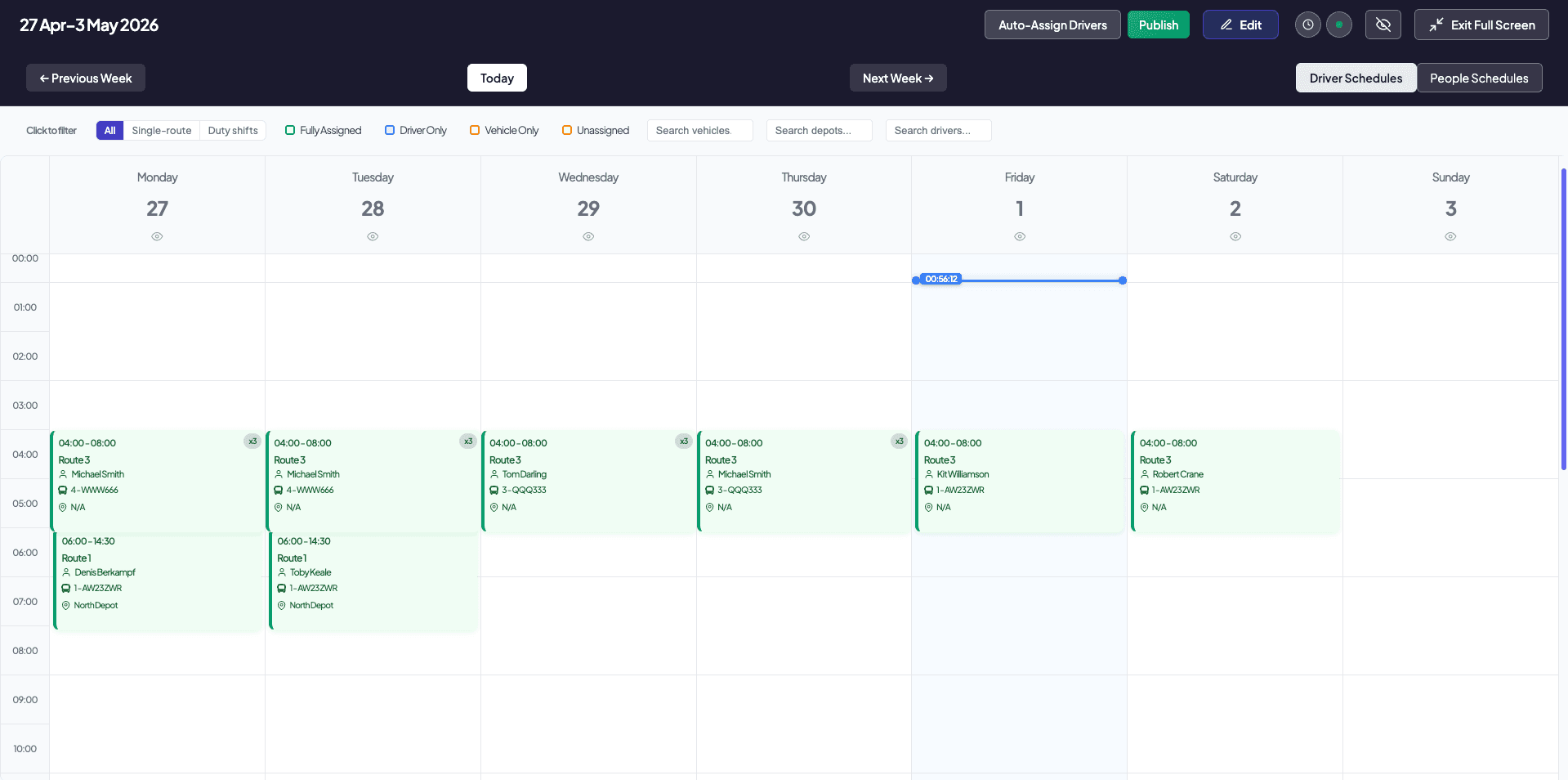 Duty builder - one driver pool with hours validated across service and private hire